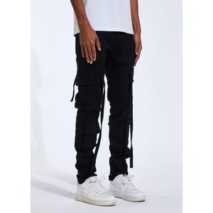 Crysp Denim Men's West Cargo Signature Skinny Fit Stretch Denim Jeans in Black